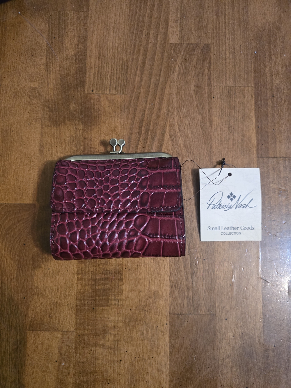 Patricia Nash Wine Croc-Embossed Leather Coin Wallet